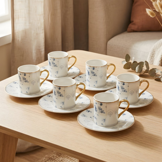Coffee Cup and Saucer Set - 6 Pcs